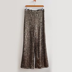 NWT Banana Republic Gold/Bronze High Rise Wide Leg Sequin Pant, Size: Small